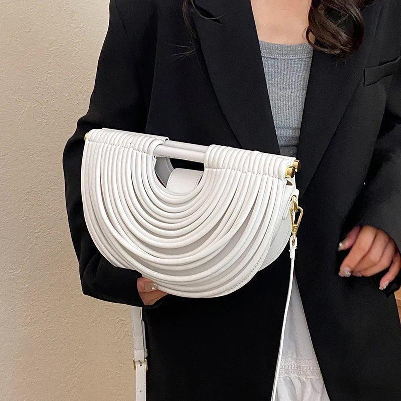 Handbags for women 2025 new gold luxury designer brand handwoven noodle bags rope knotted pulled half moon silver