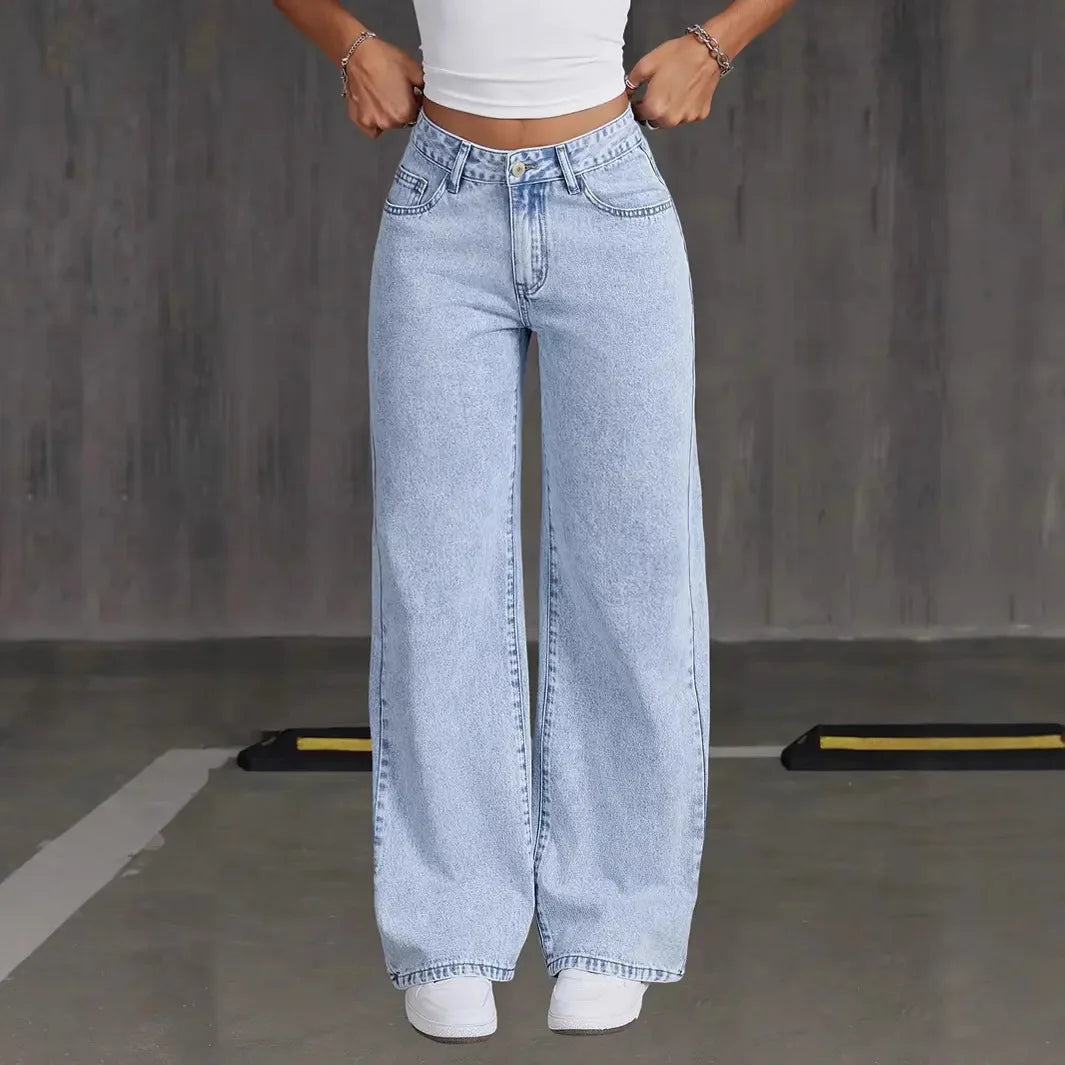 Women's Denim Wide-leg Pants Are Stylish, Simple, Slim, And Versatile With Multi-craft Design. Wide-leg Jeans Are New In Spring