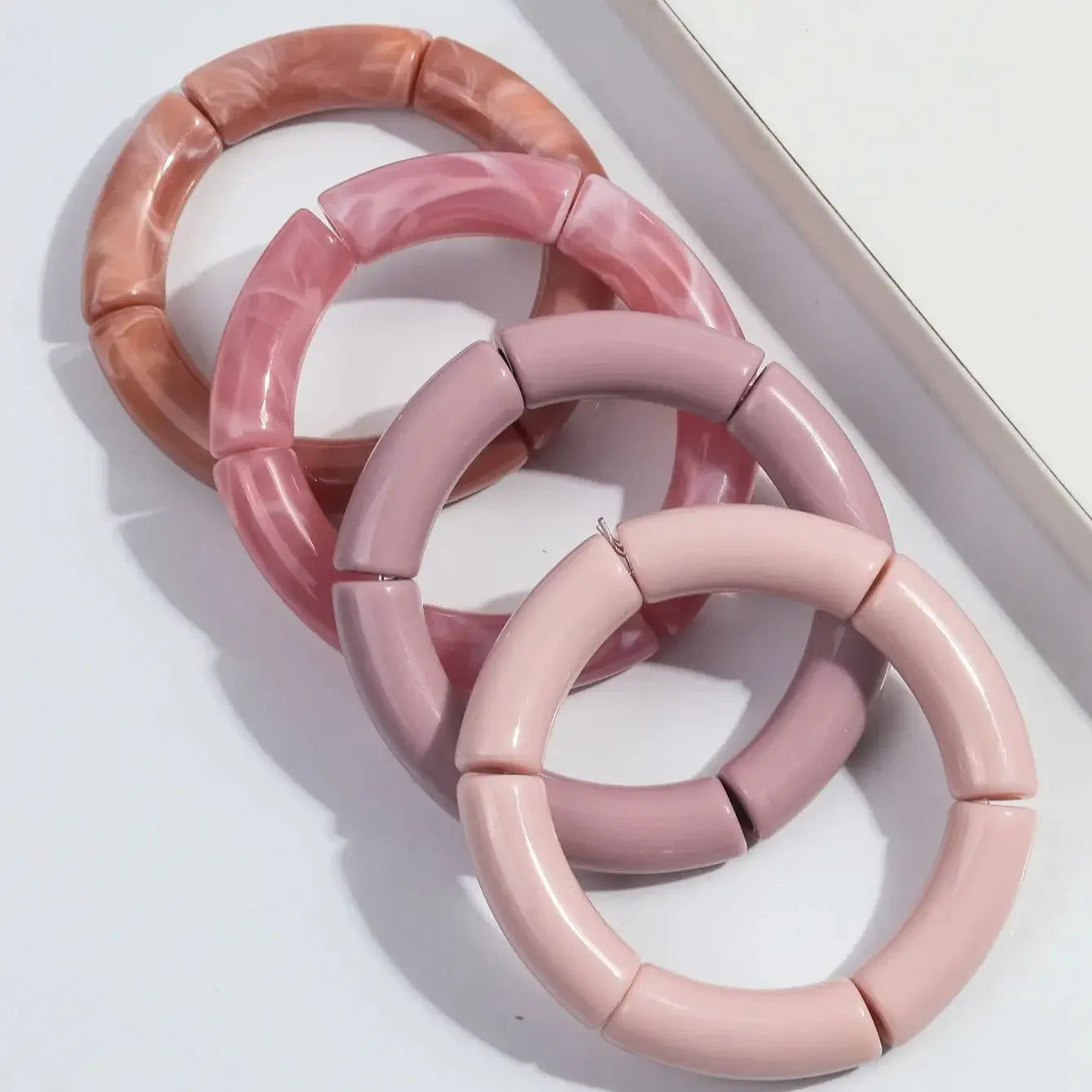 4 pieces/set Acrylic Colorful Brown Bamboo Chunky Bangles Set for Women Resin Statement Bracelet Bangle 2025 Jewelry Gifts