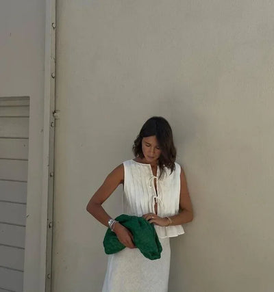 Fashion Bow Lace Up Linen Tops For Women