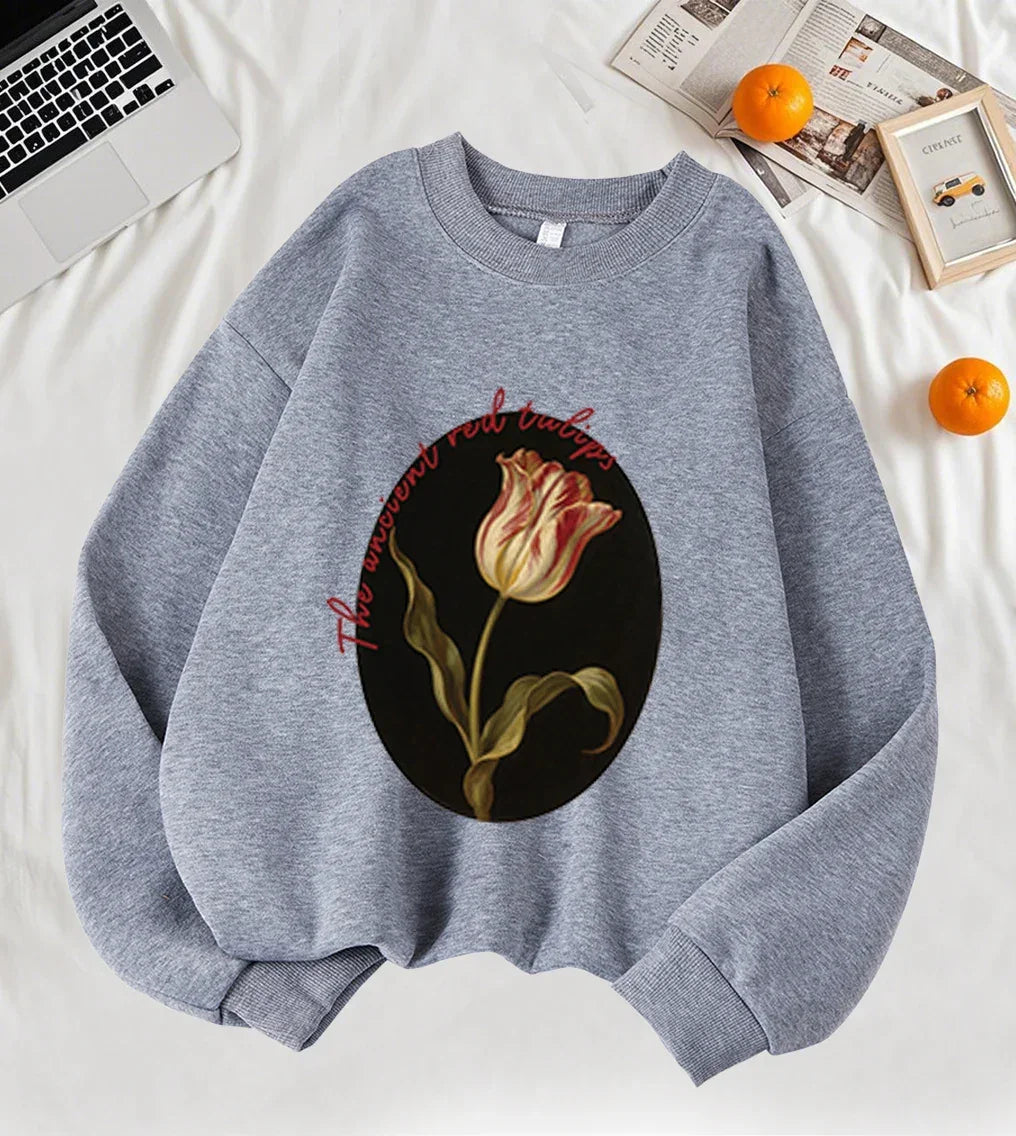 The Ancient Red Tulips Design Women Tops