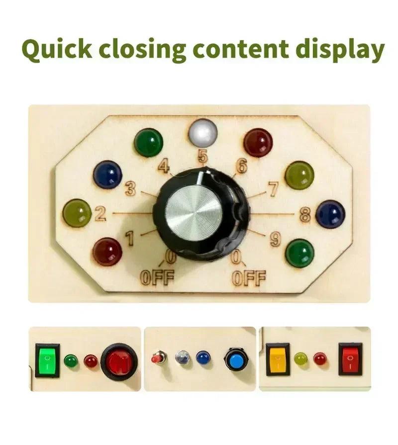 Montessori busy board sensory toys wooden with led light switch control travel activities children games for 2-4 years