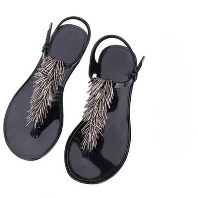 Women's Shoes Flip-flops Sandals for Woman Black Footwear Plastic with Low Heels Summer 2024 Crystal Pvc Wholesale Luxury Sale H