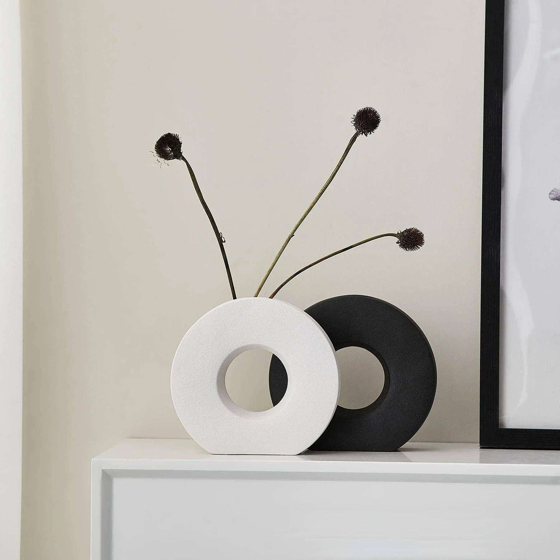 Nordic home decor vase decoration donut luxury living room simple flower matte centerpiece