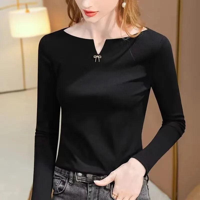 Women V-Neck Short Sleeve brooch Red Tops