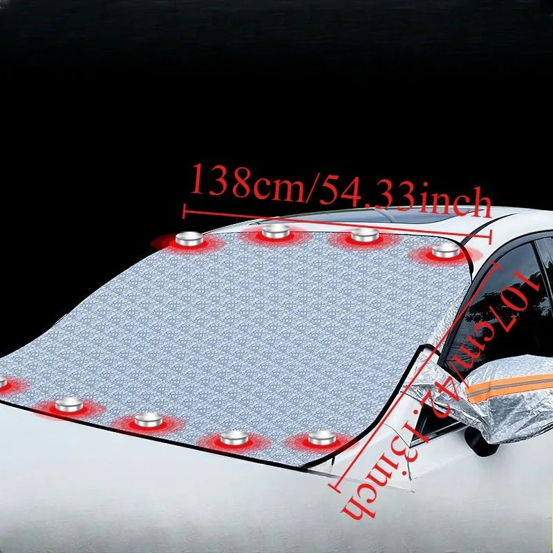 Winter car windshield snow cover, ice and frost outdoor protection snow cover, snow shield