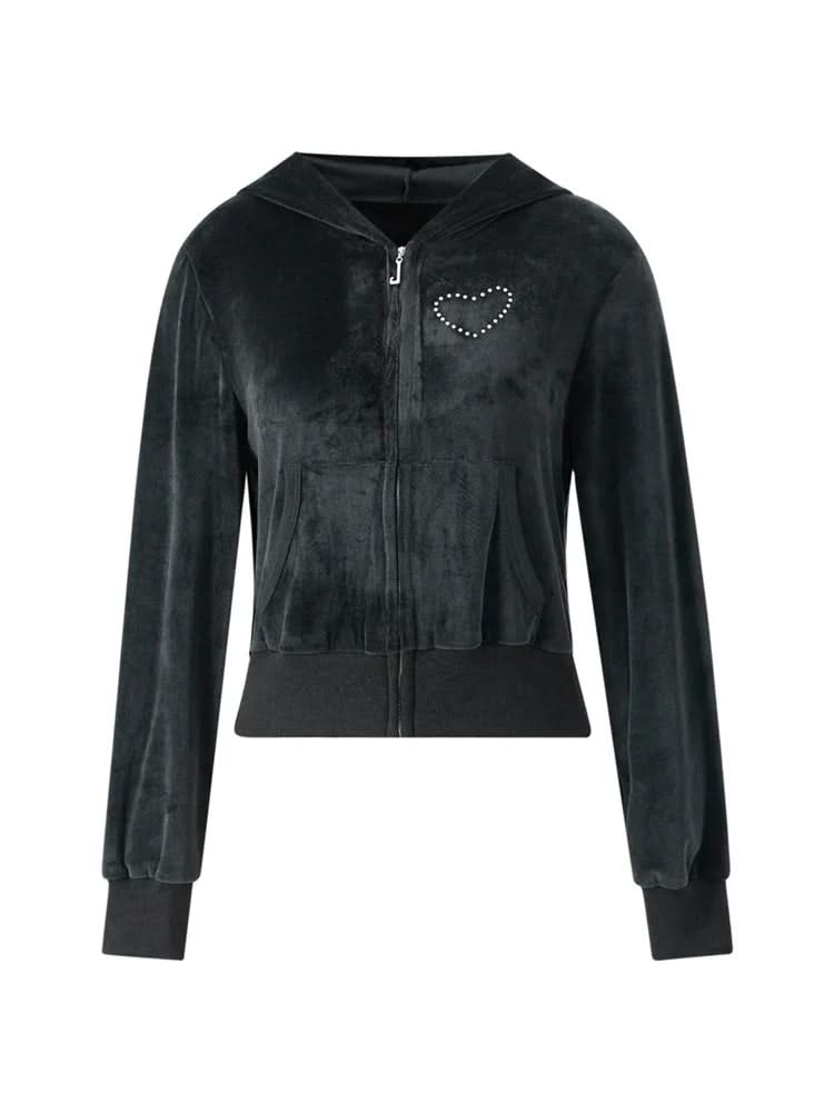 Women Velvet Coats Casual Gothic Grunge Y2K Aesthetic Clothes Zip Up Hooded Sweatshirt Jackets  Autumn Outerwear