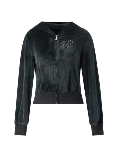 Women Velvet Coats Casual Gothic Grunge Y2K Aesthetic Clothes Zip Up Hooded Sweatshirt Jackets  Autumn Outerwear