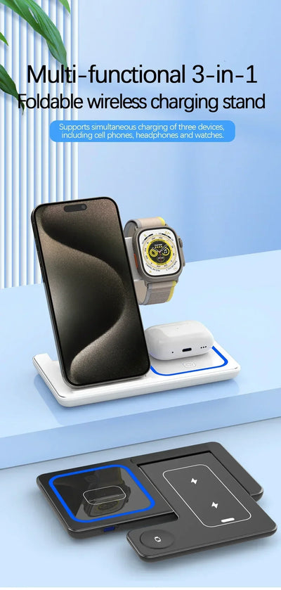 High-Speed Wireless Charging Station 3in 1 for iPhone16/15/14/13/12/11,iWatch10/9/8/7,AirPods2/3/Pro-Multiple Devices-for Home