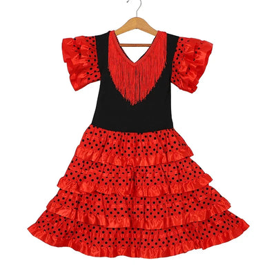Dress Women 2025 Europe America Short Sleeve Midi Dress Traditional Spanish Dance Dress For Girls Festival Tassel Dot Dress