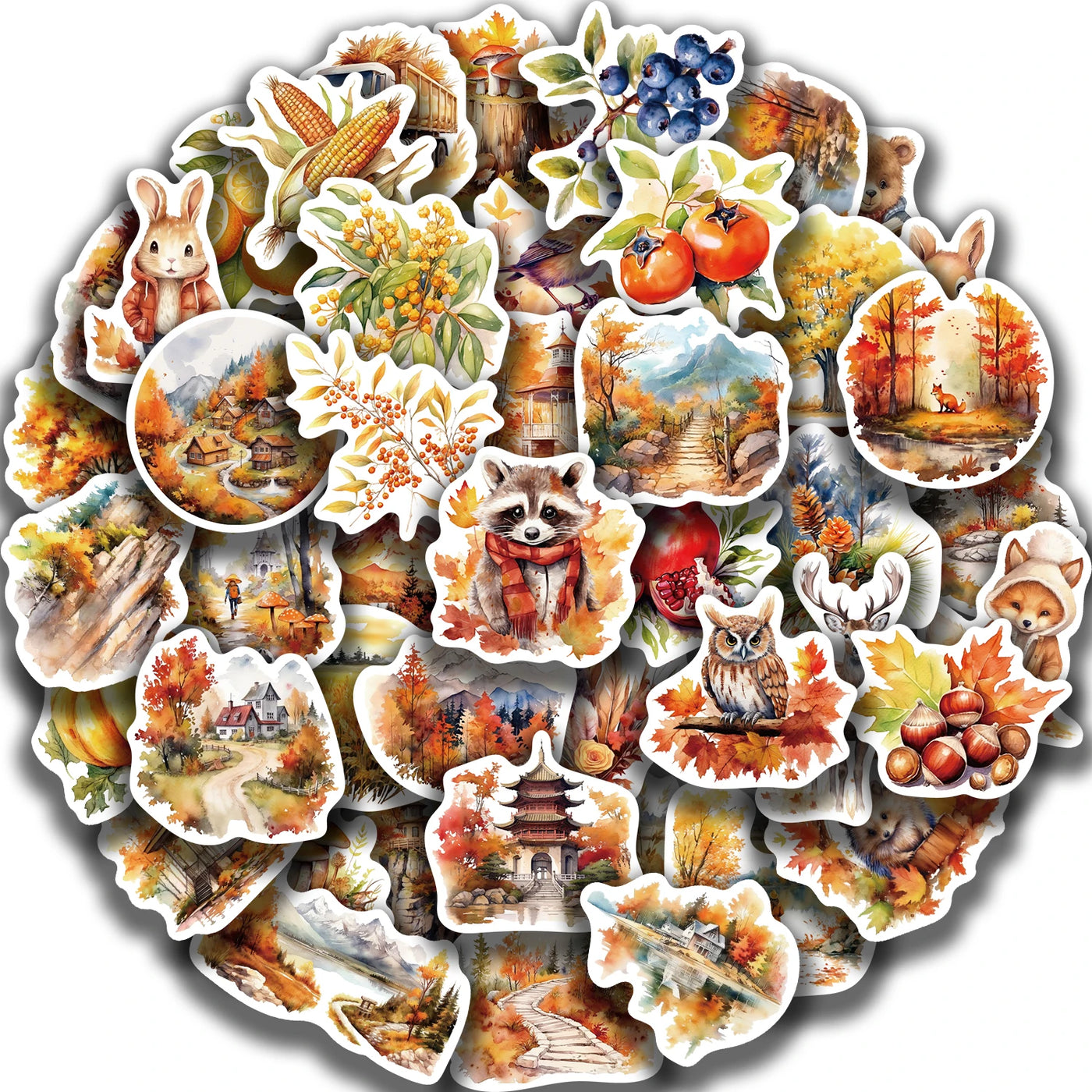 50pcs Thanksgiving Stickers Fall Stickers for Holiday Decoration, DIY Crafts, Art Journal, Laptop Gift Decoration