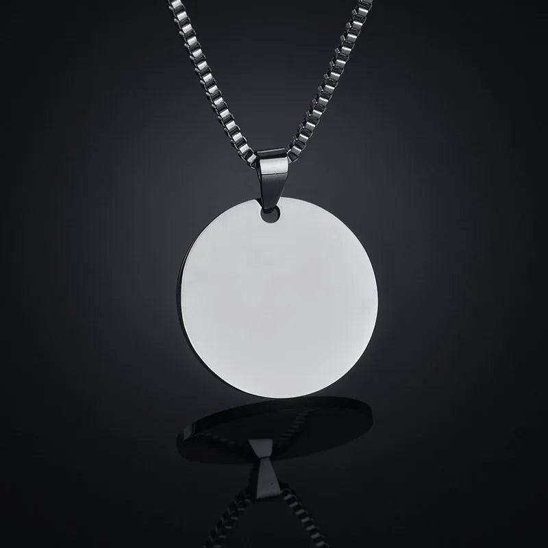 Sifisrri Engrave Picture Necklace Personalized Stainless Steel Jewelry For Women Men Customized Round Pendant Family Text Gift