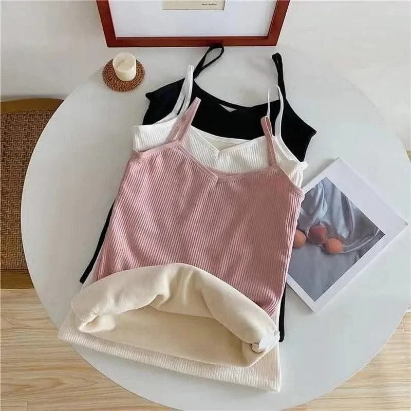 Thermal Underwear Tops Women Velvet Thickened Suspender Bottomed Shirt