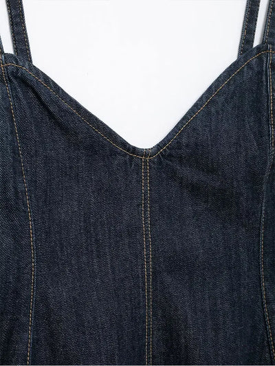 Denim Pleated Sexy Tops for Women