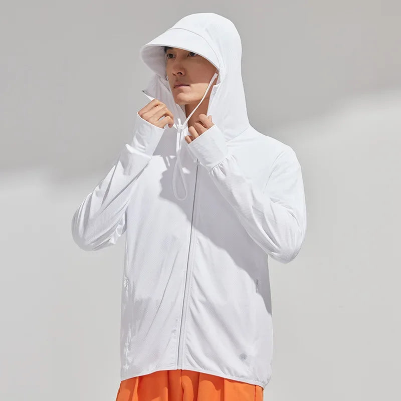 Summer Men's UPF 50+ UV Protection Lightweight Hoodie Long Sleeve SPF Jacket