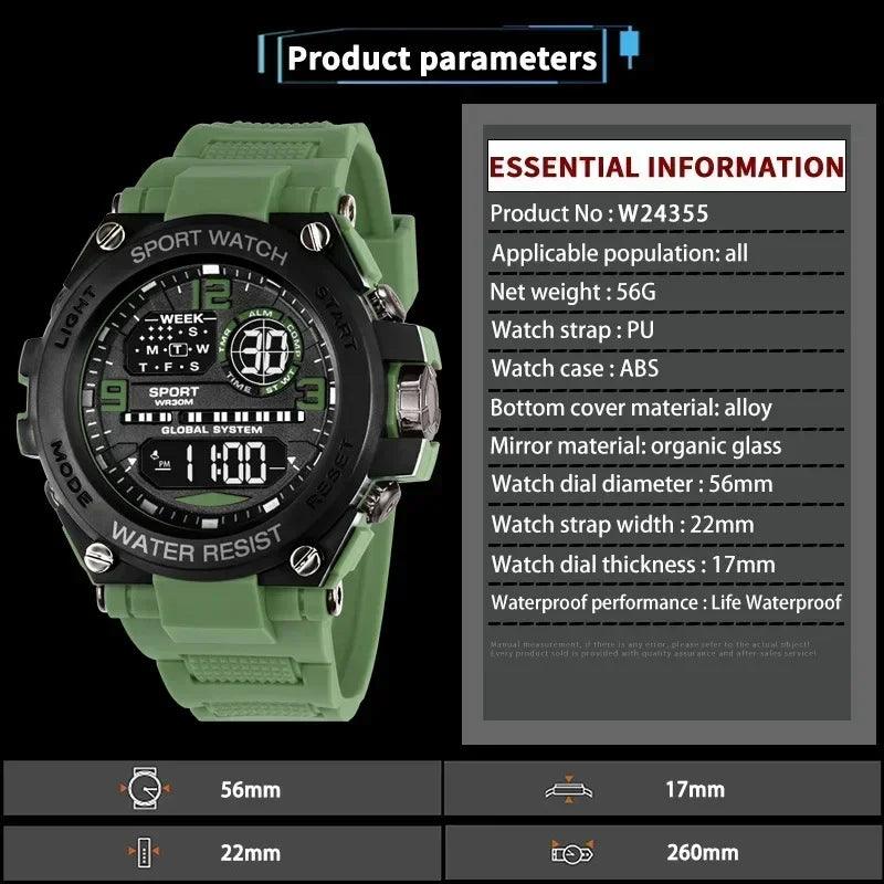 Top luxury electronic watch for man outdoor sport stopwatch waterproof calendar digital clock 24355
