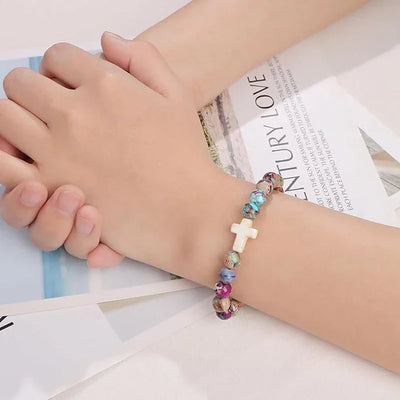 Cross Bracelet for Women Christian Gifts Colorful Imperial Stone Catholic Religious Jewelry Mothers Day Birthday Christmas Gift
