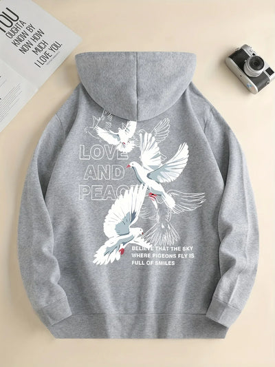 Love And Peace Letter Dove Printed Hoodies For Women