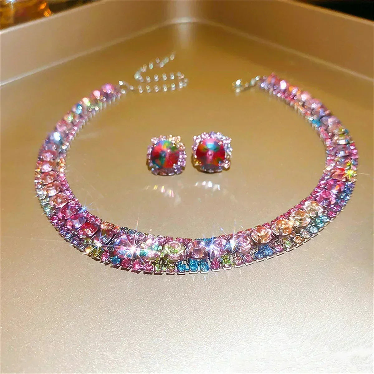 Luxury crystal necklace earrings set