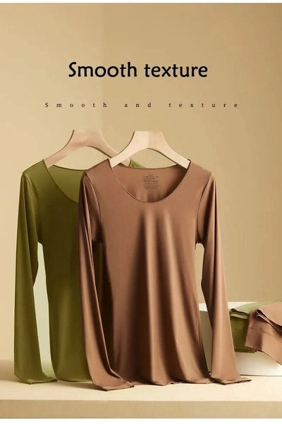 Women Thermal Underwear Long Sleeves Bottoming Shirt Pullover Elastic Casual Solid Top