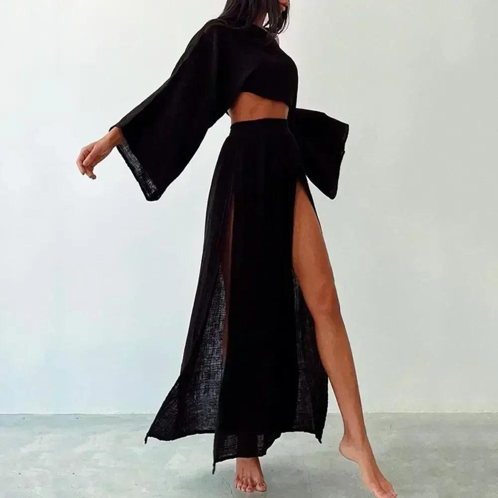 2 pcs/set women crop top ski rt set