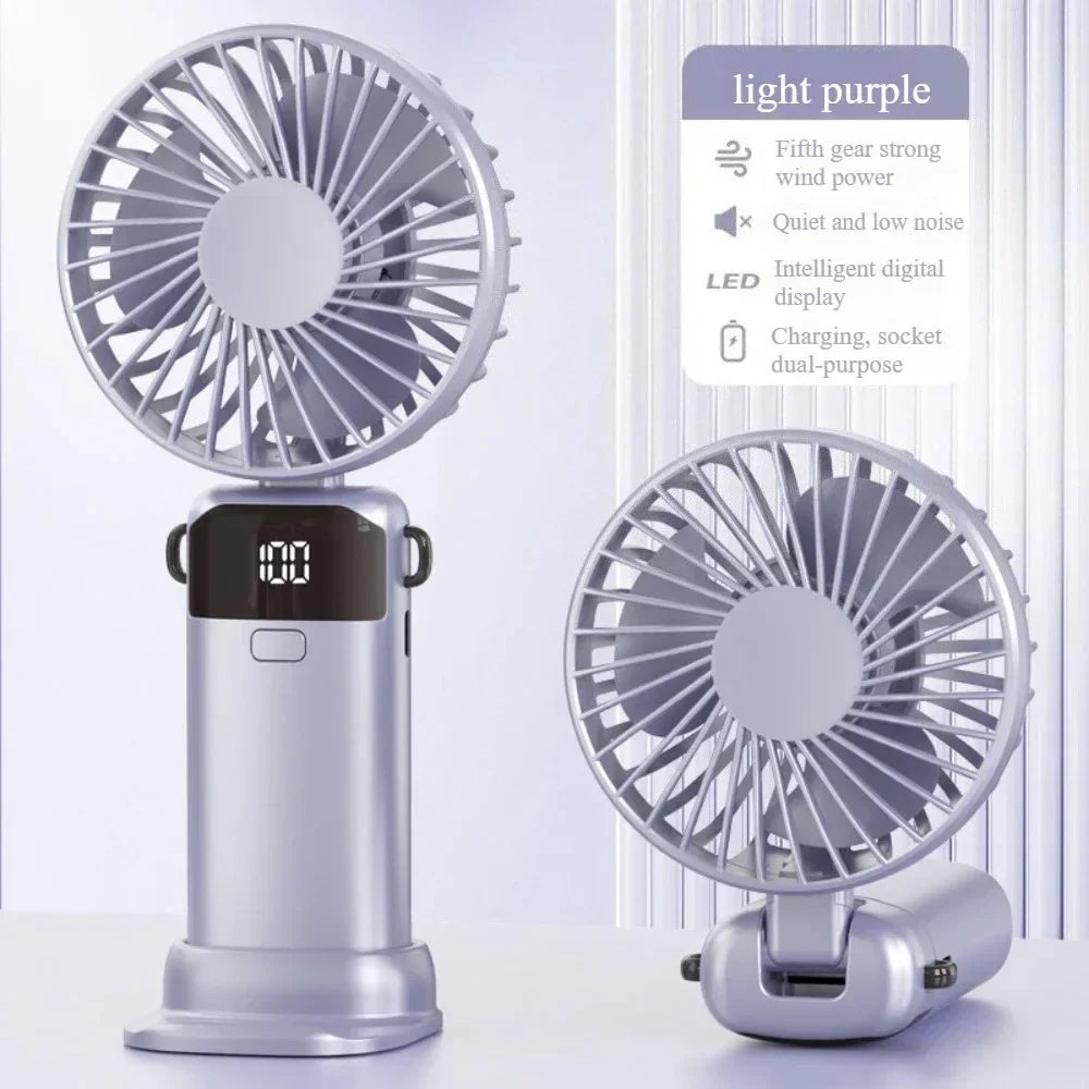 Heldhand Mini Fan Foldable 1500mHA Portable Neck Hanging Fans 5 Speed USB Rechargeable Fan  with Phone Stand and Display Screen