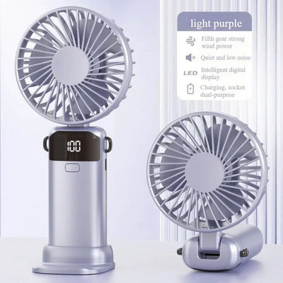 Heldhand Mini Fan Foldable 1500mHA Portable Neck Hanging Fans 5 Speed USB Rechargeable Fan  with Phone Stand and Display Screen