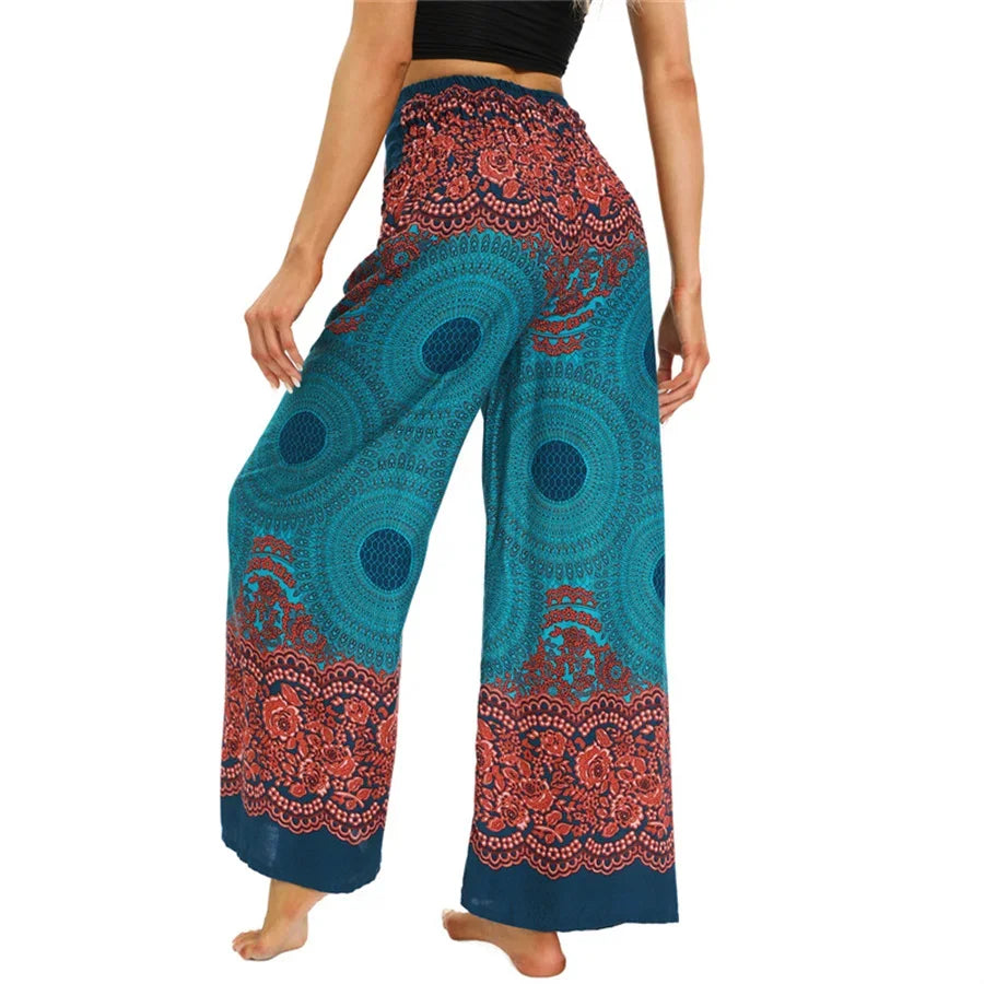 Women's Boho Yoga Rayon Floral Printed Wide Leg Pants