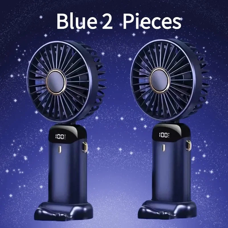 USB Handheld Mini Fan Foldable Portable Neck Hanging Fans 5 Speed USB Rechargeable Fan with Phone Stand and Display Screen