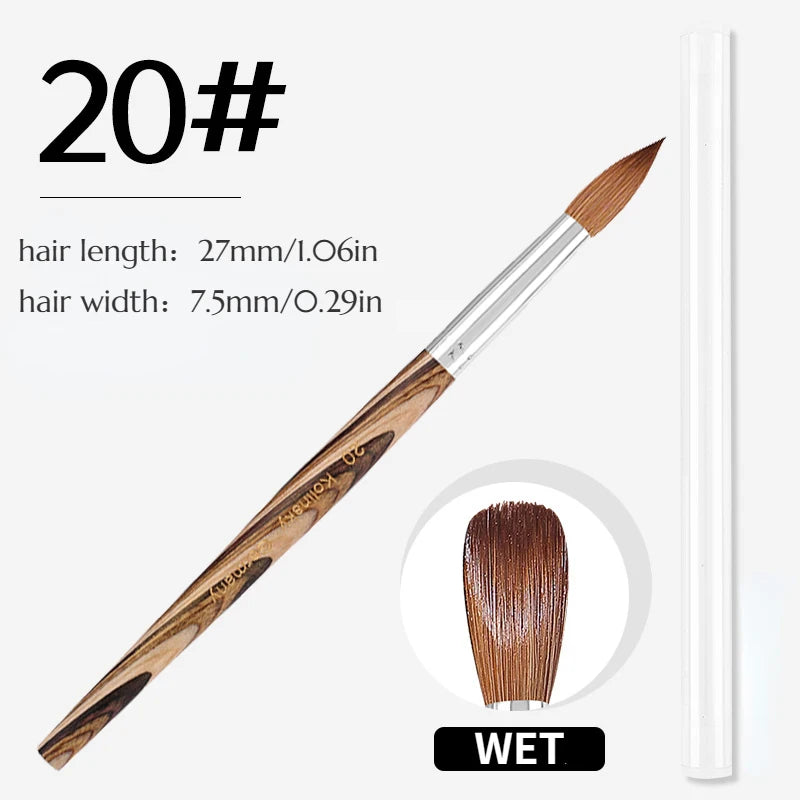 Prue Kolinsky Acrylic Nail Brush Oval Round Head Spliced Wood Handle Professional Salon Quality for Acrylic Powder Size 8-20#