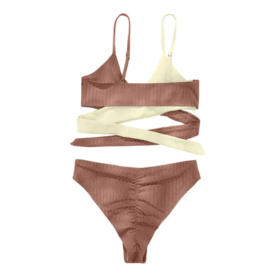 Summer Ladies Sexy High Waist Print Two Piece Bikini Sets Biquini Women Swimsuit Clothing Set Color Block Mujer Swimwear Suits