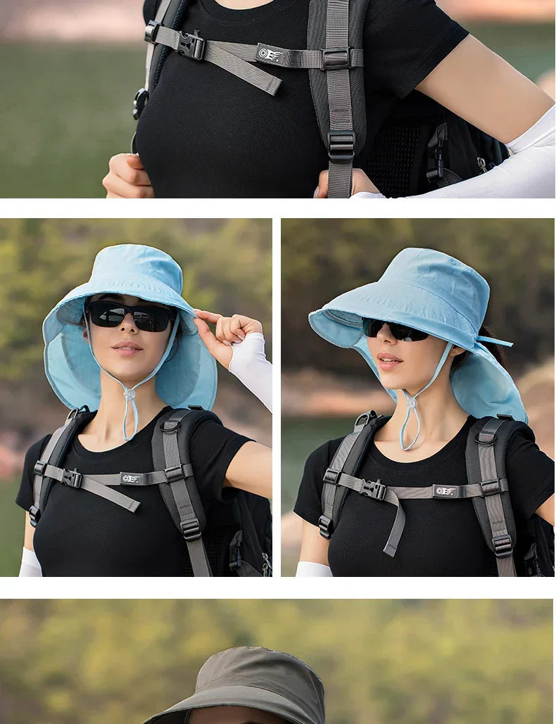 Summer Hat Women Outdoor UV Anti Neck Protection Sun Visor men Fishing Hiking Wide Brim Shawl Sunscreen Ponytail Cap undefine