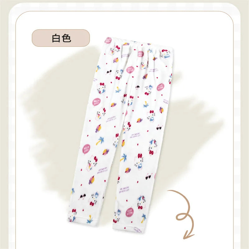 My Melody Flannel Pajamas Pants, Kuromi Loungewear, Loose, Comfortable, Warm, Thick Fleece Pant, Hello Kitty