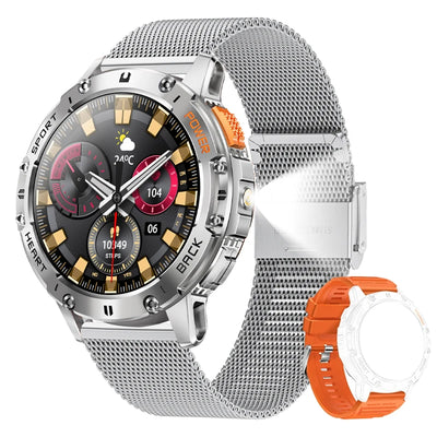 For Android ios New AMOLED Smart Watch Men with Flashlight Sports Waterproof Fitness Tracker Bluetooth Call Smartwatch Man+Box