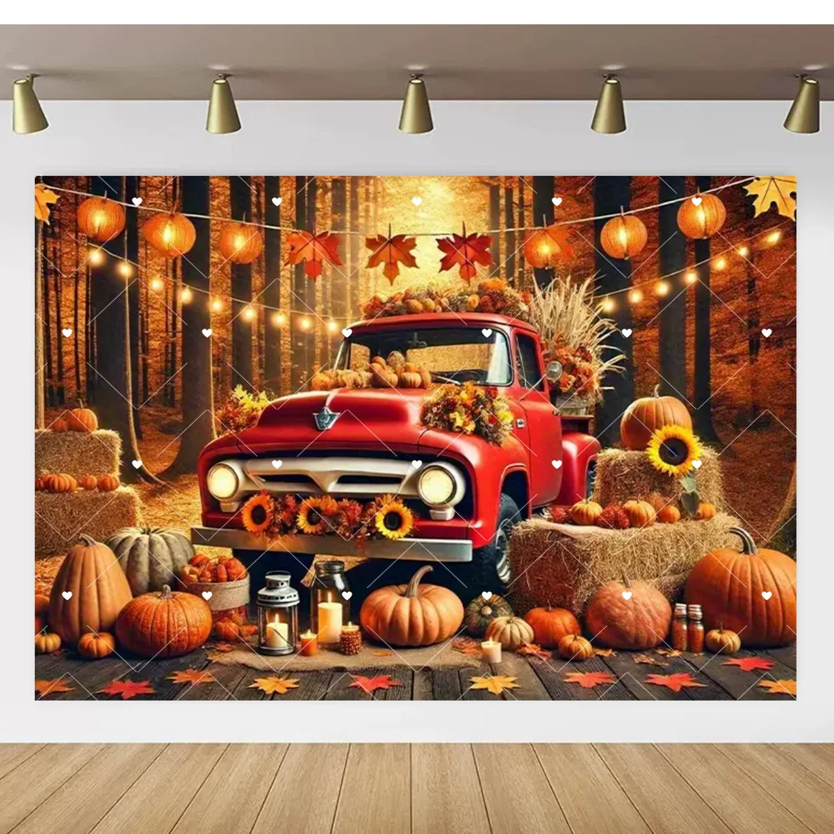Autumn Thanksgiving Party Photo Backdrop Farm Harvest Maple Leaves Sunflowers Scarecrow Pumpkin Backdrop Poster Studio Photozone