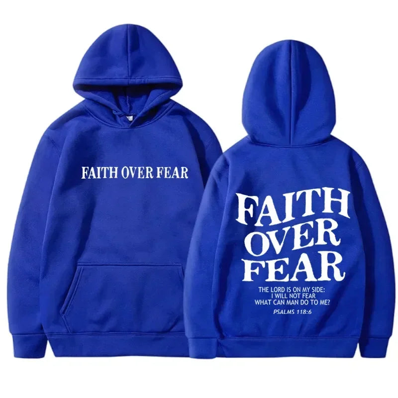 FAITH OVER FEAR Print Hoodies for Men Women Hooded Sweatshirts Harajuku