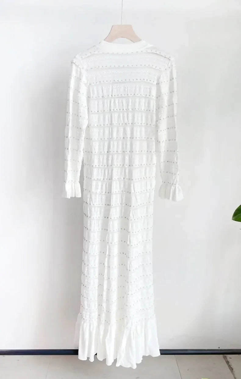 Women's long-sleeved V-neck slim-fit maxi dress with rivet design Evening dresses Elegant party Woman clothing