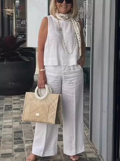 Linen Comfortable Two Piece Sets Tops For Women