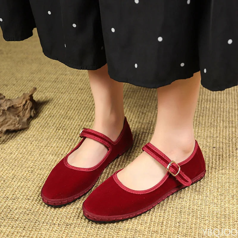 Spring summer autumn fashion retro suede outdoor beach women's flat shoes red gentle dress date versatile women's single shoes