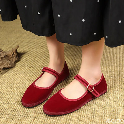 Spring summer autumn fashion retro suede outdoor beach women's flat shoes red gentle dress date versatile women's single shoes