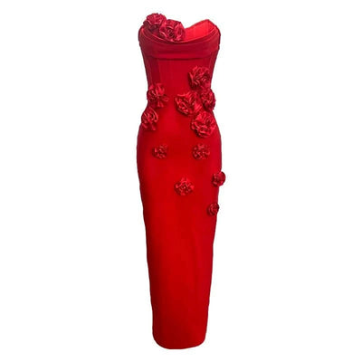 Pink Red Women Off the Shoulder Florals Bodycon