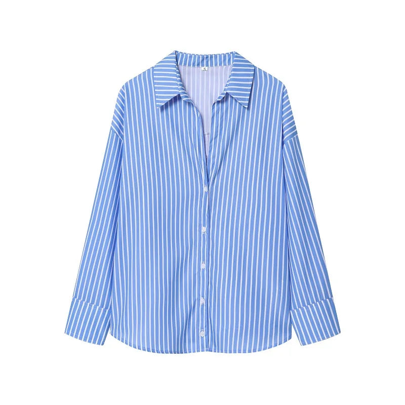 MUJER Striped Casual Shirts for Women Summer Button up Shirts and Blouses for Woman Oversize Blouse Women Long Sleeve Tops Woman