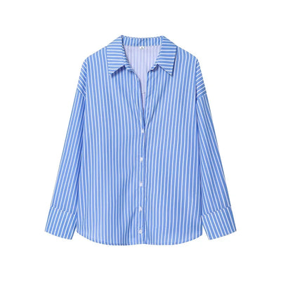MUJER Striped Casual Shirts for Women Summer Button up Shirts and Blouses for Woman Oversize Blouse Women Long Sleeve Tops Woman