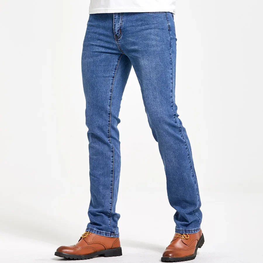 Men's Classic Slim Fit Straight Jeans Casual Stretch Denim Pants Fashion Blue Trousers