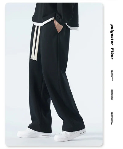 New Men's Casual Pants Wide Leg Straight 65% Cotton Fabric Outdoor Sweatpants Neutral High-quality Soft Long Baggy Trousers