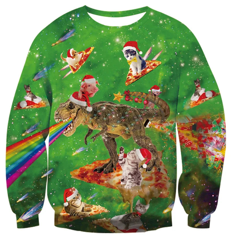 Ugly Christmas Sweater For Men Women Funny Novelty Xmas Sweatshirt 3d Printed Cartoon Animal Long Sleeve Pullover Hoodies Tops