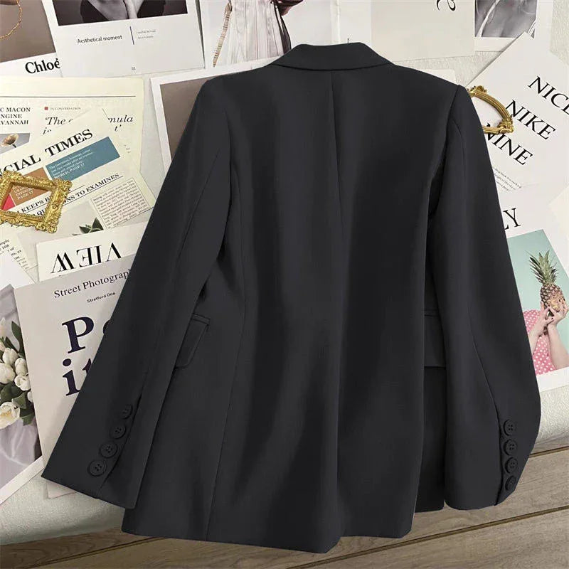 Women's Blazer Double Breasted Office Wear Suit Coats 2025 Fashion Jackets Long Sleeve Flap Pockets Chic Female Outerwear