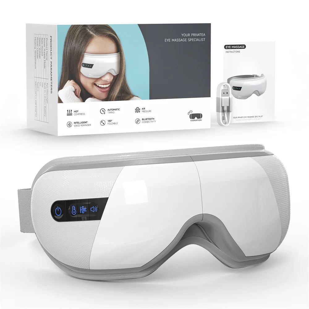 Heated Eye Massager Smart 3D Airbag Vibration Eye Care Instrument With Bluetooth Eye Massage Music Relax Migraines Sleep Improve