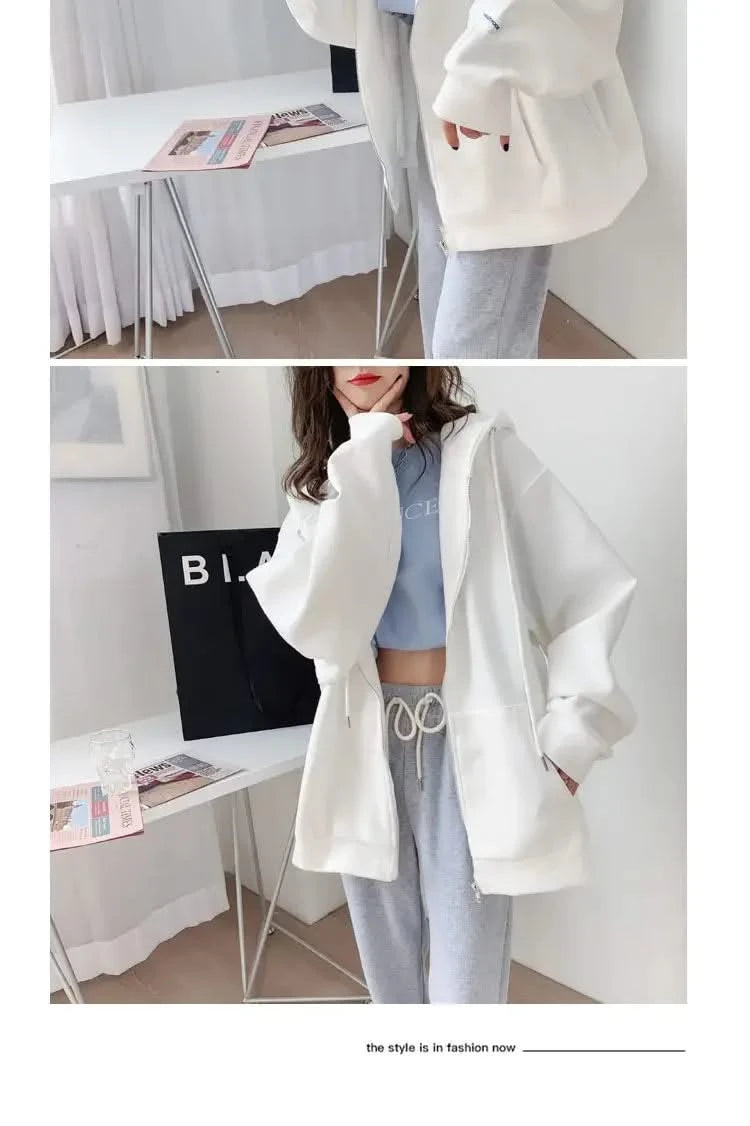 Casual Zip up Hooded Sweatshirt Candy Colour for Women Tops
