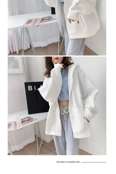 Casual Zip up Hooded Sweatshirt Candy Colour for Women Tops